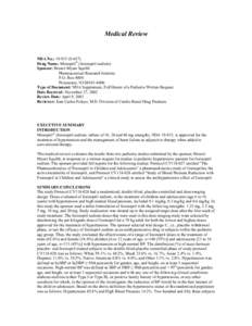 Medical Review  NDA No.: [removed]S-037) Drug Name: Monopril (fosinopril sodium) Sponsor: Bristol-Myers Squibb Pharmaceutical Research Institute