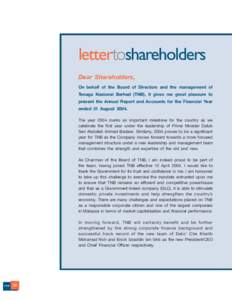 lettertoshareholders Dear Shareholders, On behalf of the Board of Directors and the management of Tenaga Nasional Berhad (TNB), it gives me great pleasure to present the Annual Report and Accounts for the Financial Year 