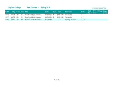 Skyline College CRN Subj