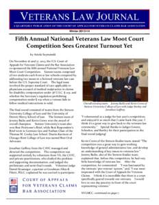 VETERANS LAW JOURNAL A QUARTERLY PUBLICATION OF THE COURT OF APPEALS FOR VETERANS CLAIM S BAR ASSOCIATION WinterFifth Annual National Veterans Law Moot Court