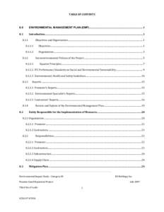 TABLE OF CONTENTS   8.0  ENVIRONMENTAL MANAGEMENT PLAN (EMP) ................................................................................... 1 