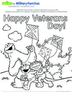 for  CELEBRATES VETERANS DAY Make this into a card or a sign by coloring it any way you like. Hang it on your door or in a window. Or give it to a veteran or someone in a veteran family.