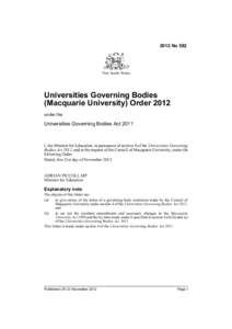 2012 No 582  New South Wales Universities Governing Bodies (Macquarie University) Order 2012