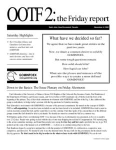 OOTF 2:  the Friday report Saint John, New Brunswick, Canada