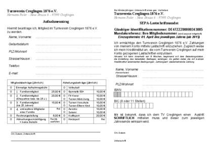 Bei Minderjährigen: Unterschrift eines ges. Vertreters  Turnverein Creglingen 1876 e.V. Turnverein Creglingen 1876 e.V.