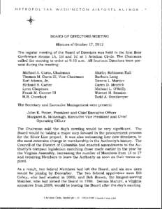 METROPOLITAN WASHINGTON AIRPORTS AUTHORITY  + BOARD OF DIRECTORS MEETING  Minutes of October 17, 2012