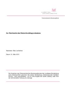 Parlamentarischer Beratungsdienst  Zur Reichweite des Diskontinuitätsgrundsatzes Bearbeiter: Marc Lechleitner Datum: 31. März 2015