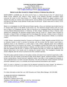 ALABAMA SECURITIES COMMISSION Post Office Box[removed]Montgomery, Alabama[removed]Telephone: ([removed]or[removed]Fax: ([removed]Email: [removed] Website: www.asc.alabama.gov