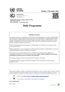 Daily Programme for Monday, 29 November 2010