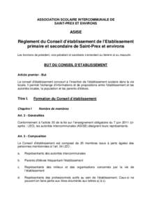 ASSOCIATION SCOLAIRE INTERCOMMUNALE DE SAINT-PREX ET ENVIRONS ASISE  Règlement du Conseil d’établissement de l’Etablissement