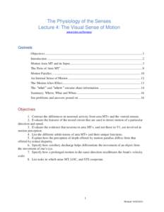 The Physiology of the Senses Lecture 4: The Visual Sense of Motion www.tutis.ca/Senses/ Contents Objectives ................................................................................................................