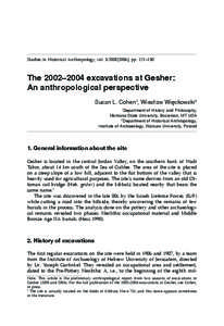 Studies in Historical Anthropology, vol. 3:[removed]], pp. 121–130  The 2002–2004 excavations at Gesher: An anthropological perspective Susan L. Cohen1, Wies³aw Wiêckowski2 Department of History and Philosophy,