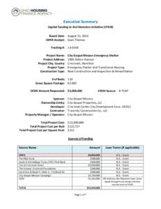 Executive Summary Capital Funding to End Homeless Initiative (CFEHI) Board Date: August 21, 2013 OHFA Analyst: Sean Thomas Tracking #: [removed]Project Name: