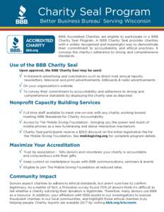 Charity Seal Program Better Business Bureau Serving Wisconsin ® ®