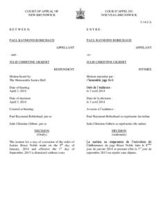 COURT OF APPEAL OF NEW BRUNSWICK COUR D’APPEL DU NOUVEAU-BRUNSWICK 3-14-CA