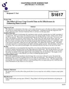 CALIFORNIA STATE SCIENCE FAIR 2004 PROJECT SUMMARY Name(s)  Benjamin T. Tsai