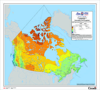 Atlas of Canada 6th Edition (archival version) Annual Mean Total Precipitation The map shows the annual mean total precipitation. Over much of the continental interior of Canada, precipitation reaches its annual maximum 