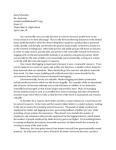 Andy Schneider Mr. Anderson [removed] Grade 12 Timberlake Sr. High School Spirit Lake, ID