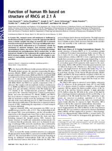 Function of human Rh based on structure of RhCG at 2.1 Å Franz Gruswitza,b,c, Sarika Chaudharya,b,c, Joseph D. Hoa,b,c, Avner Schlessingerb,d, Bobak Pezeshkia,b,c, Chi-Min Hoa,b,c, Andrej Salib,d, Connie M. Westhoffe, a