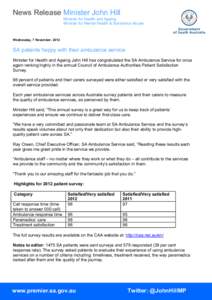 News Release Minister John Hill Minister for Health and Ageing Minister for Mental Health & Substance Abuse Wednesday, 7 November, 2012