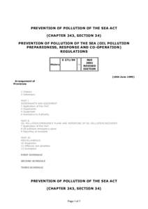 PREVENTION OF POLLUTION OF THE SEA ACT (CHAPTER 243, SECTION 34) PREVENTION OF POLLUTION OF THE SEA (OIL POLLUTION PREPAREDNESS, RESPONSE AND CO-OPERATION) REGULATIONS S