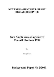 NSW PARLIAMENTARY LIBRARY RESEARCH SERVICE