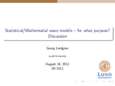 Statistical/Mathematial wave models – for what purpose?  Discussion