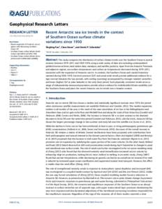 PUBLICATIONS Geophysical Research Letters RESEARCH LETTER[removed]2014GL059239 Key Points: • Recent expansion of Antarctic sea ice