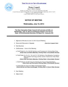 THE STATE OF NEW HAMPSHIRE ____________ Water Council John A. Gilbert, Chairman PO Box 95, 29 Hazen Drive, Concord, New Hampshire[removed]