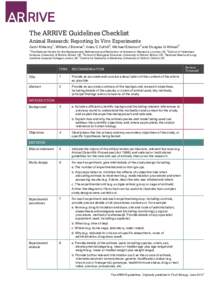 The ARRIVE Guidelines Checklist Animal Research: Reporting In Vivo Experiments 1 2