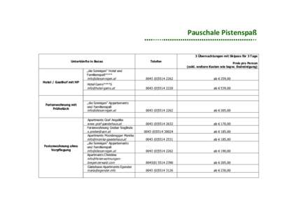 Pauschale Pistenspaß ..................................................... 3 Übernachtungen mit Skipass für 3 Tage Unterkünfte in Bezau  Telefon