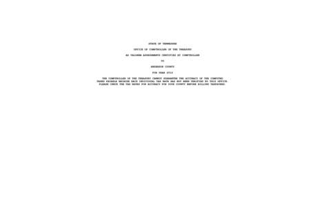 STATE OF TENNESSEE OFFICE OF COMPTROLLER OF THE TREASURY AD VALOREM ASSESSMENTS CERTIFIED BY COMPTROLLER TO ANDERSON COUNTY FOR YEAR 2014