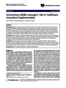 Birken et al. Implementation Science 2012, 7:28 http://www.implementationscience.com/contentImplementation Science  DEBATE