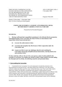 FIRST REVIEW CONFERENCE OF THE APLC/CONF/2004/L.4/Rev.1 STATES PARTIES TO THE CONVENTION 5 November 2004 ON THE PROHIBITION OF THE USE, STOCKPILING, PRODUCTION AND