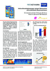 Online Brandingkampagne steigert Bekanntheit und verdreifacht Absatzwachstum Ein beeindruckender Erfolg für De Cecco Pasta im dänischen PBT Network  Der Anteil der User, die De Cecco