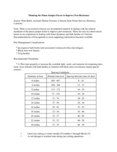 Thinning the Pinon-Juniper Forest to Improve Pest Resistance Source: Peter Barth, Assistant District Forester, Colorado State Forest Service, Montrose, Colorado Note: There is not extensive history nor documented researc