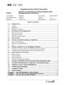 Supplementary Staff Instruction Subject: Retention and Safekeeping of Official Passports within Standards Branch, Civil Aviation