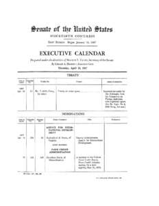 NINETIETH CONGRESS FIRST SESSION-Began January 10, 1967 EXECUTIVE CALENDAR Prepared under the direction of FRANCIS R. VALEO, Secretary of the Senate By GERALD A. HACKETT, Executive Clerk