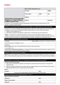 Form F - Consent to Treatment Policy for the Western Australian Health System