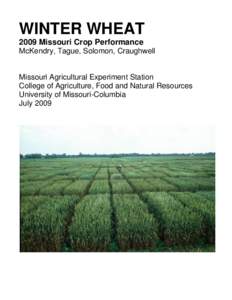 WINTER WHEAT 2009 Missouri Crop Performance McKendry, Tague, Solomon, Craughwell Missouri Agricultural Experiment Station College of Agriculture, Food and Natural Resources University of Missouri-Columbia