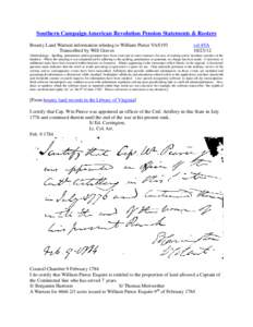 Southern Campaign American Revolution Pension Statements & Rosters Bounty Land Warrant information relating to William Pierce VAS193 Transcribed by Will Graves vsl 4VA[removed]