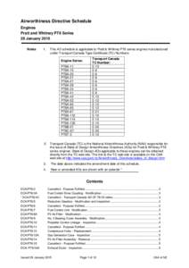 Airworthiness Directive Schedule Engines Pratt and Whitney PT6 Series 29 January 2015 Notes