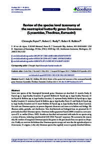 A peer-reviewed open-access journal  ZooKeys 222: 11–[removed]Review of the species level taxonomy of the neotropical butterfly genus Oenomaus...