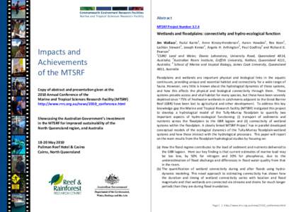 Abstract MTSRF Project NumberWetlands and floodplains: connectivity and hydro-ecological function 1