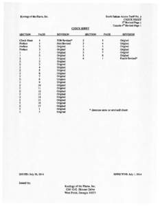 Knology of the Plains, Inc.  South Dakota Access Tariff No. 1 CHECK SHEET 5lh Revised Page 1 Cancels 4m Revised Page 1