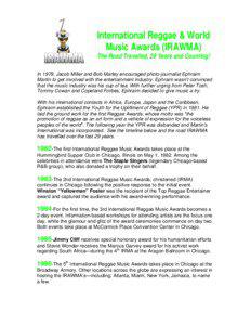 International Reggae & World Music Awards (IRAWMA) The Road Travelled, 29 Years and Counting!