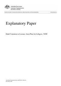 Explanatory Paper Draft Variation to Licence Area Plan for Lithgow, NSW