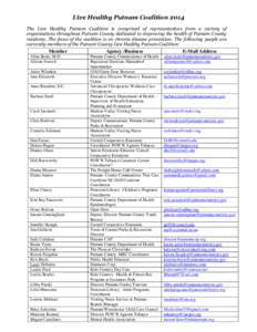 Live Healthy Putnam Coalition 2014 The Live Healthy Putnam Coalition is comprised of representatives from a variety of organizations throughout Putnam County dedicated to improving the health of Putnam County residents. 