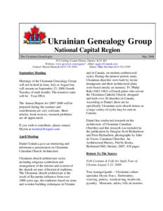 Ukrainian Genealogy Group National Capital Region The Ukrainian Genealogist  May 2008