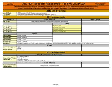 [removed]Year) Student Assessment Testing Calendar